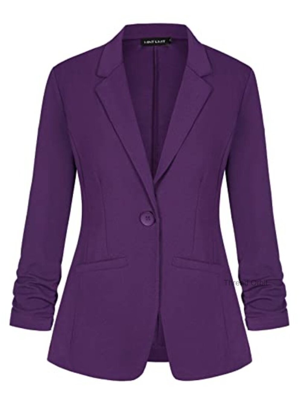 Women's Casual Blazer 3/4 Ruched Sleeve Open Front Button Work Jacket